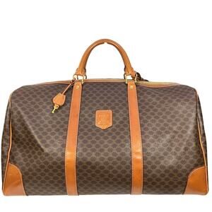 Celine Macadam Boston Duffle Bag Vintage Brown PVC Tan Leather Travel Bag